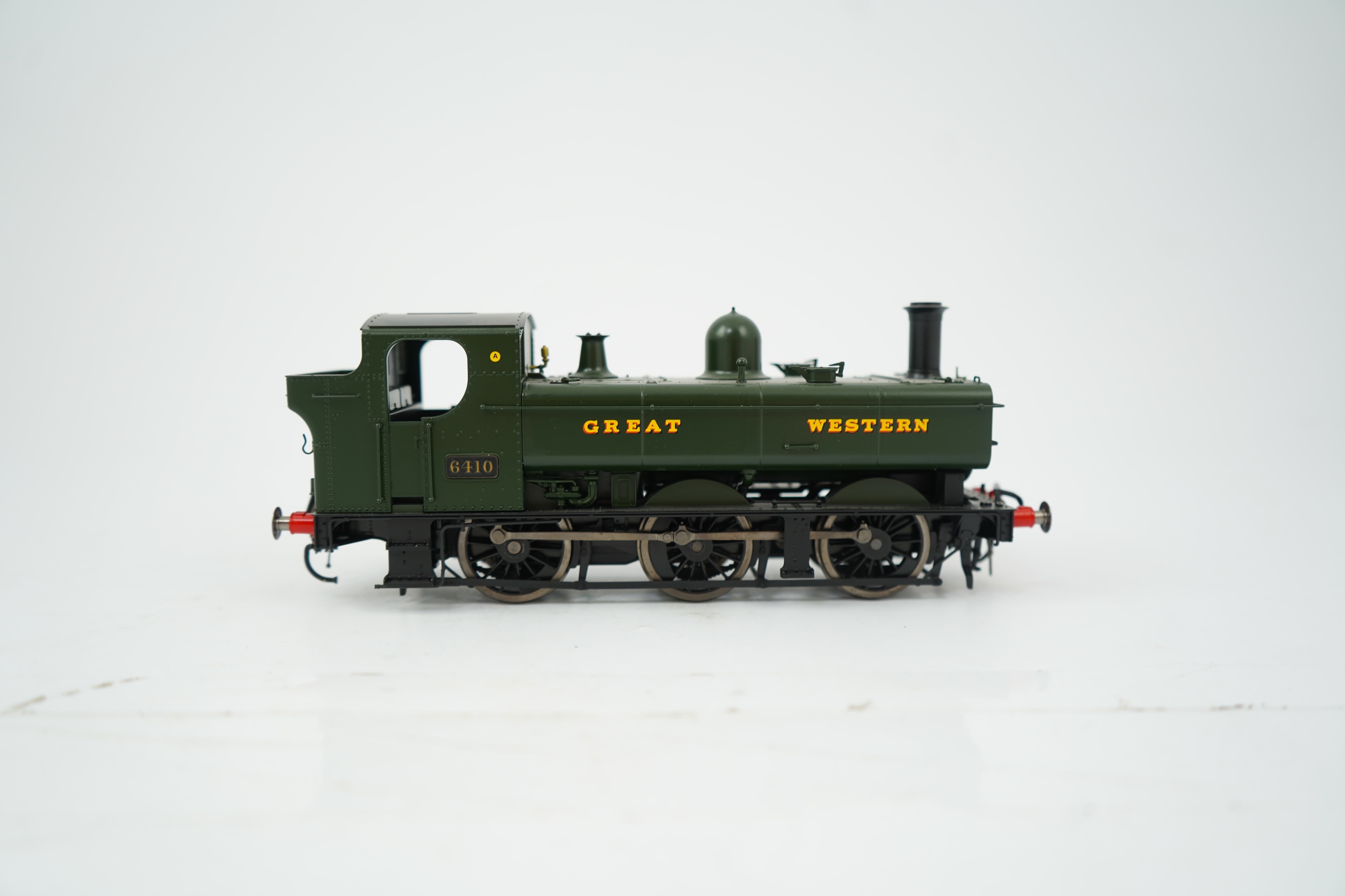 An 0 Gauge ‘Super O’, made in China, model of GWR Class 64xx, 6410, 0-6-0T locomotive, powered for two rail operation.